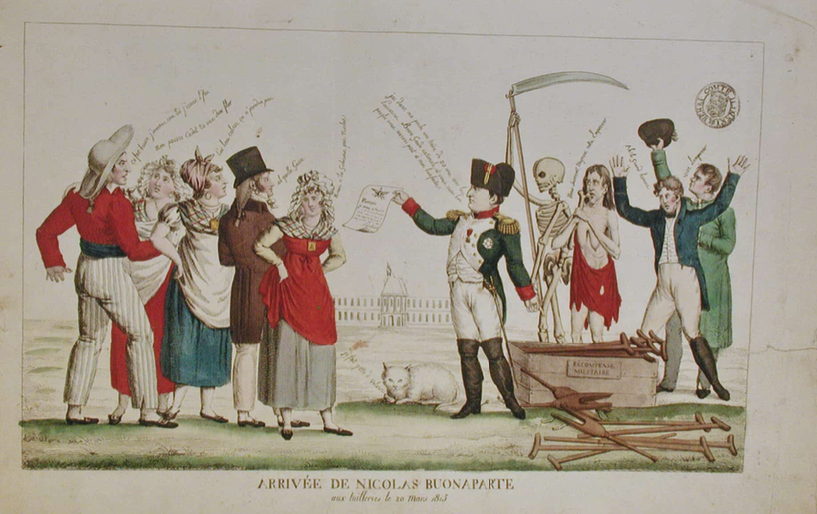 Гравюра з зображенням Наполеона у оточенні людей